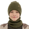 Komplet podzimní/jarní chlapecký: čepice a tunel hnědý 100% extrafine merino vlna Lemas