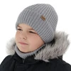 Komplet zimní chlapecký: čepice a tunel, modrý, 100% merino vlněná, s merino vlnou, Domin