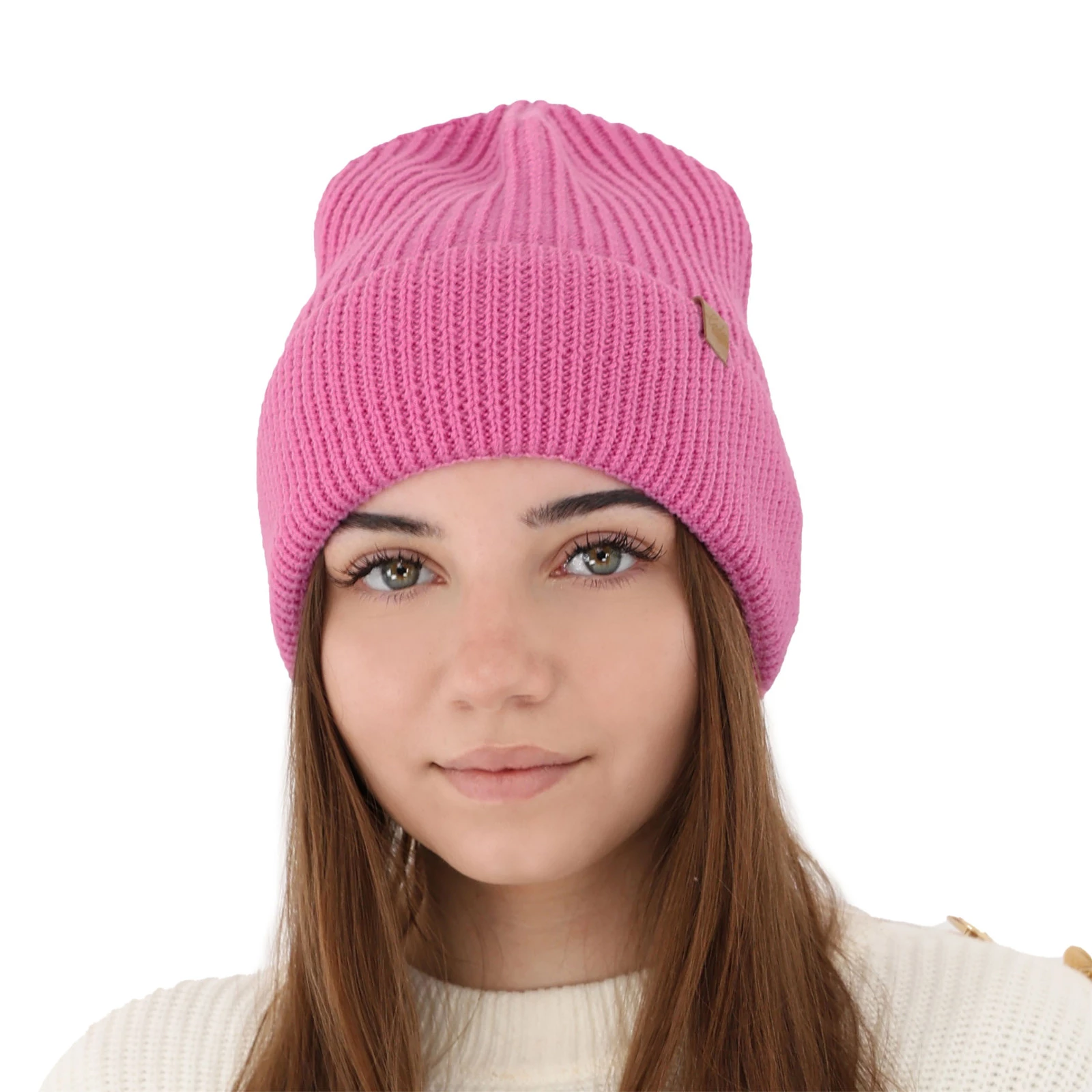 Dámská zimní čepice růžová 100% extra fine merino vlněná Isla