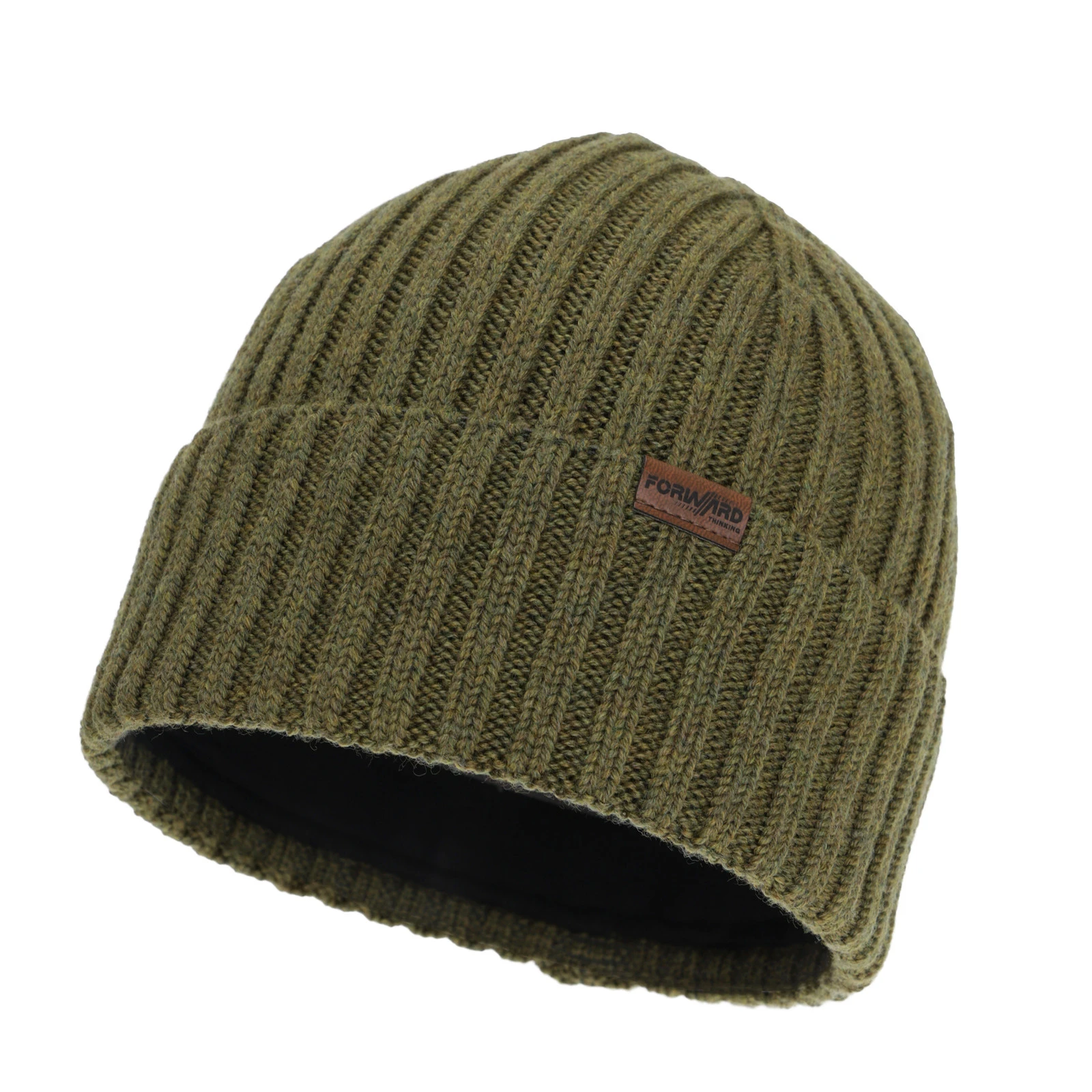 Pánská zimní čepice, khaki, 100% merino vlněná, Brevin
