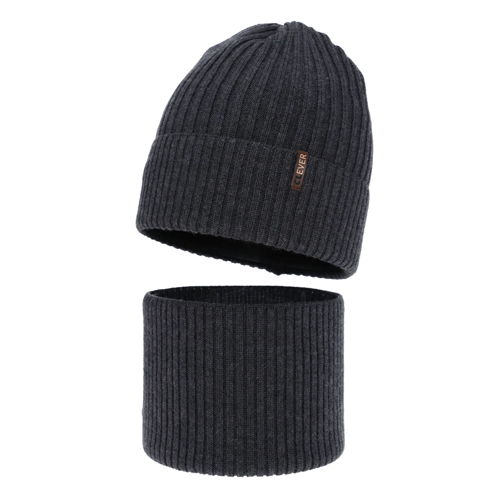 Komplet zimní chlapecký: čepice a tunel, šedý, 100% merino vlna, Gizmo