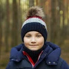Komplet zimní chlapecký: čepice a tunel oranžový s bambulí Karmel