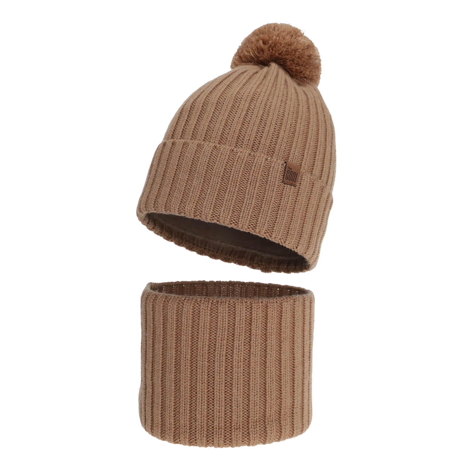 Komplet zimní chlapecký: čepice a tunel, 100% merino vlněný, s podšitím bavlnou, camel, Tolmar