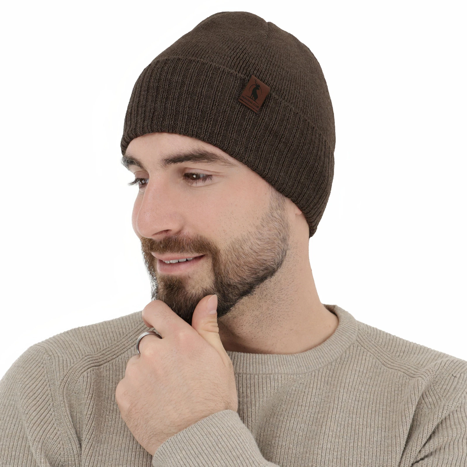 Pánská zimní čepice, jasnohnědá, s merino vlnou, Hogan