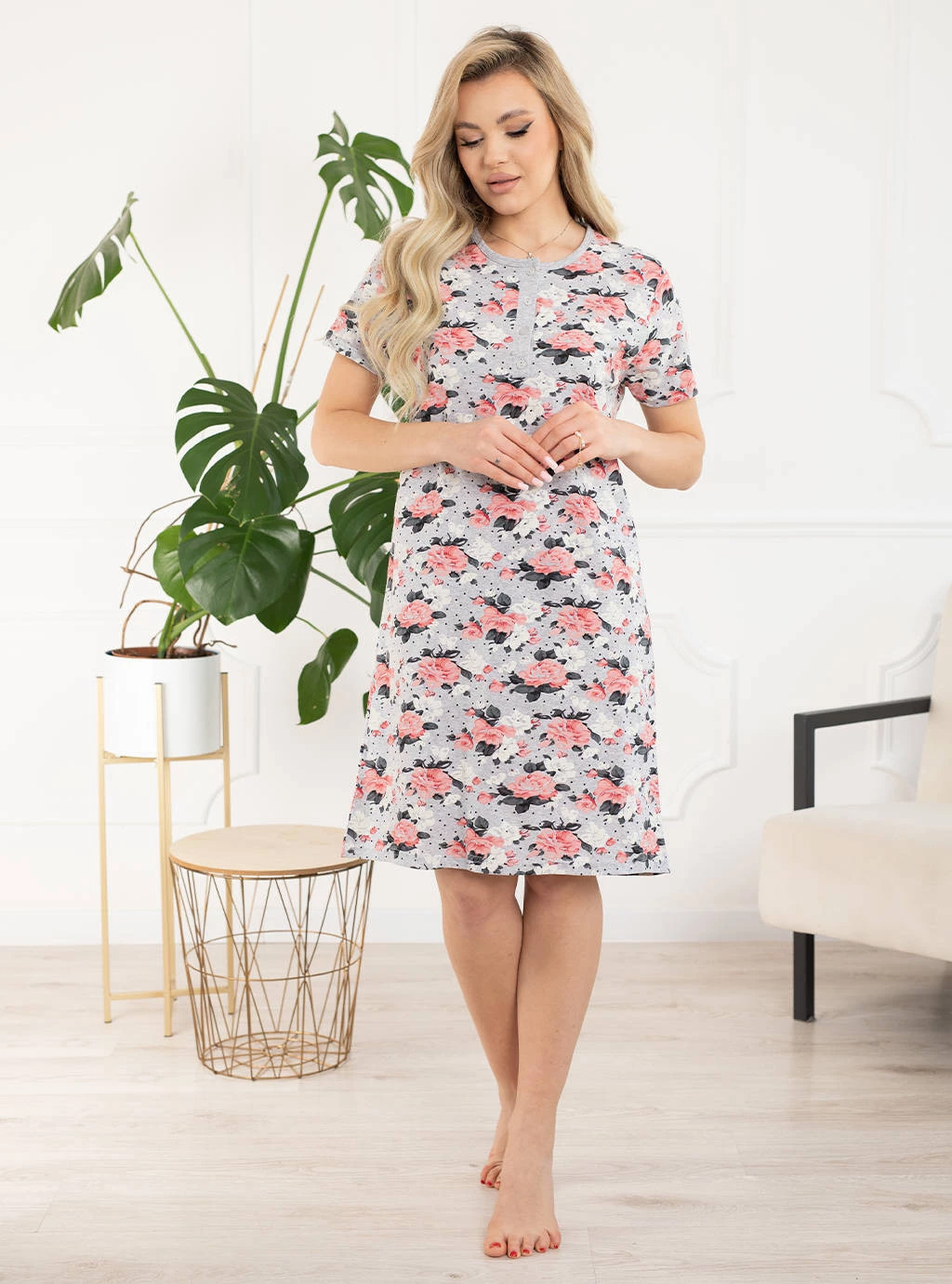 Těhotenská košilka Roses - šedá