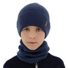 Komplet podzimní/jarní chlapecký: čepice a tunel modrý 100% extrafine merino vlna Bruce