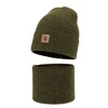 Chlapecká čepice a nákrčník, podzimní, jarní set khaki 100% merino vlna Vanto