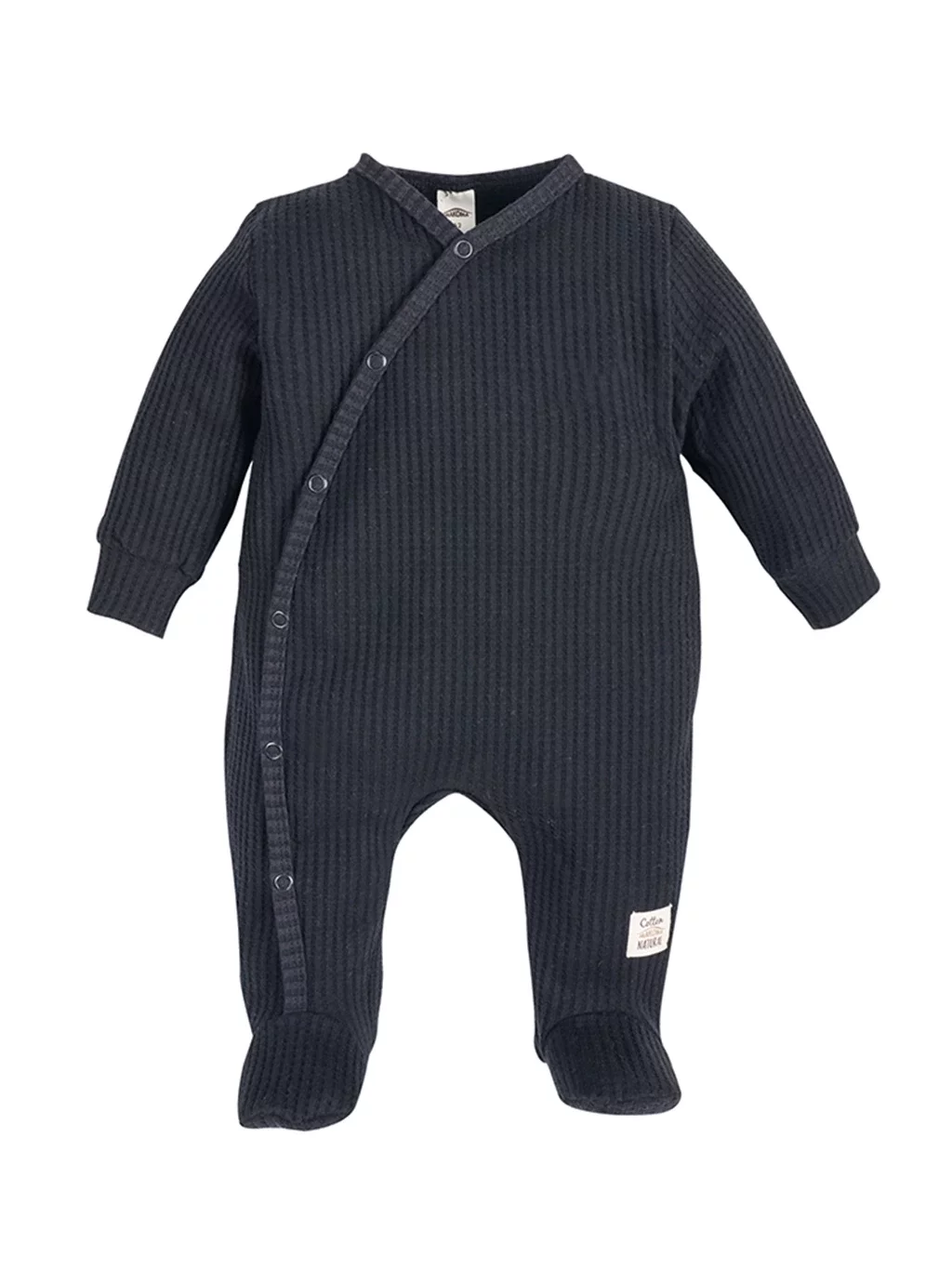 Přírodní Waffel Baby Romper - Černý