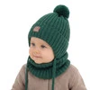 Komplet zimní chlapecký: čepice a tunel, szmaragdový, 100% merino vlněný, podšitý bavlnou, zavazovací, Masil