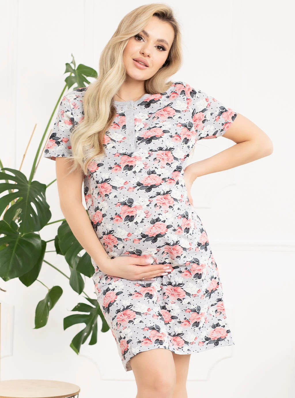 Těhotenská košilka Roses - šedá