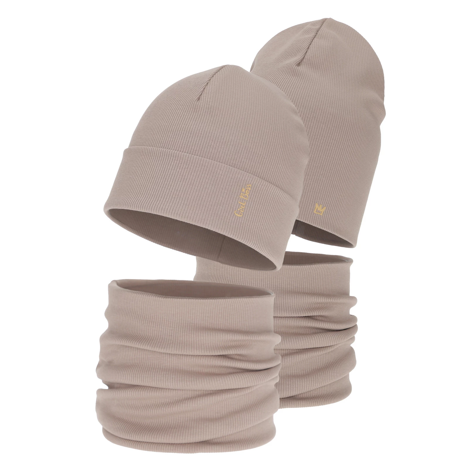 Komplet podzimní, jarní dívčí: čepice a tunel, bavlněný, béžový, Carina