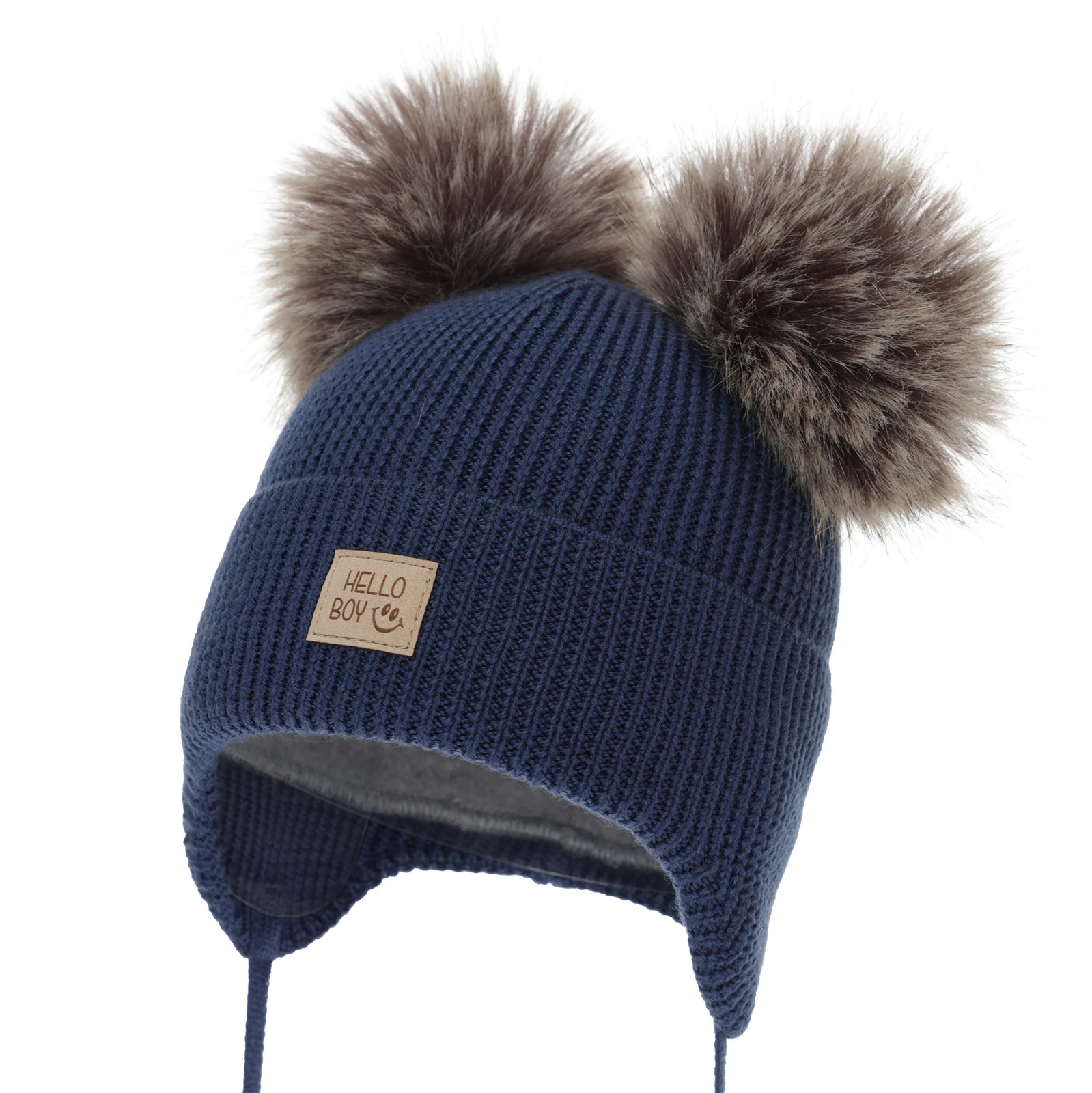 Chlapecká zimní čepice, tmavě modrá, 100% merino vlněná, podšitá vlněným fleecem, Tambor
